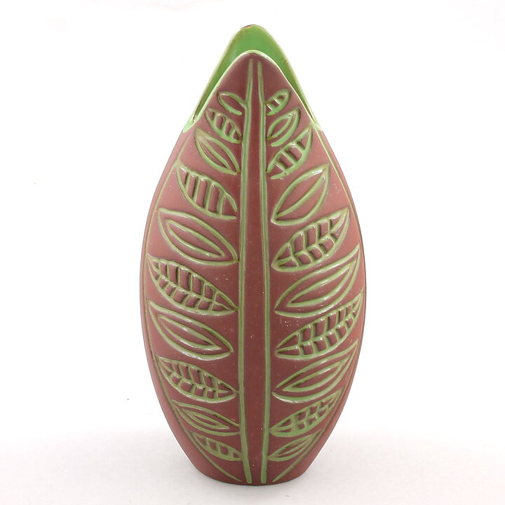Hjördis Oldfors (Pil 1959) Red Organic Vase with Leaf Pattern 19 cm