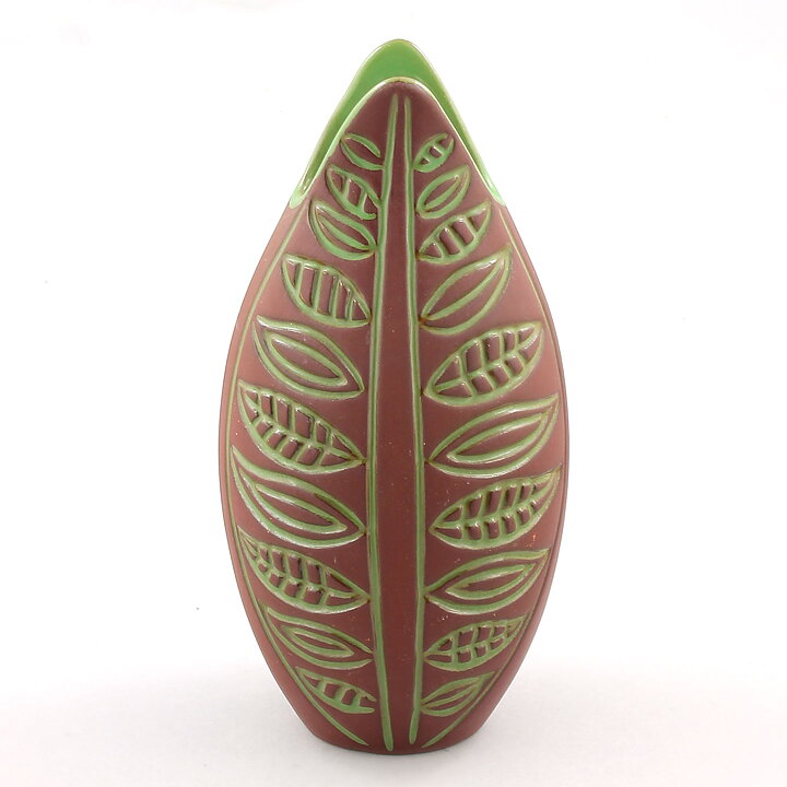 Hjördis Oldfors (Pil 1959) Red Organic Vase with Leaf Pattern 19 cm