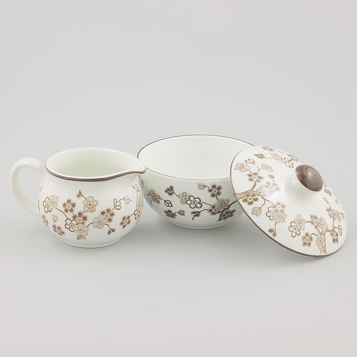 Jackie Lynd (Japonica 1977) Creamer and Sugar Bowl with Brown Flowers