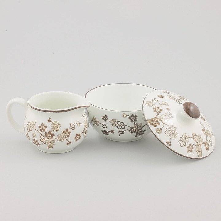 ジャッキー・リンド  Japonicaシリーズ  クリーマーとシュガーボウル  茶色の花模様  1977年  