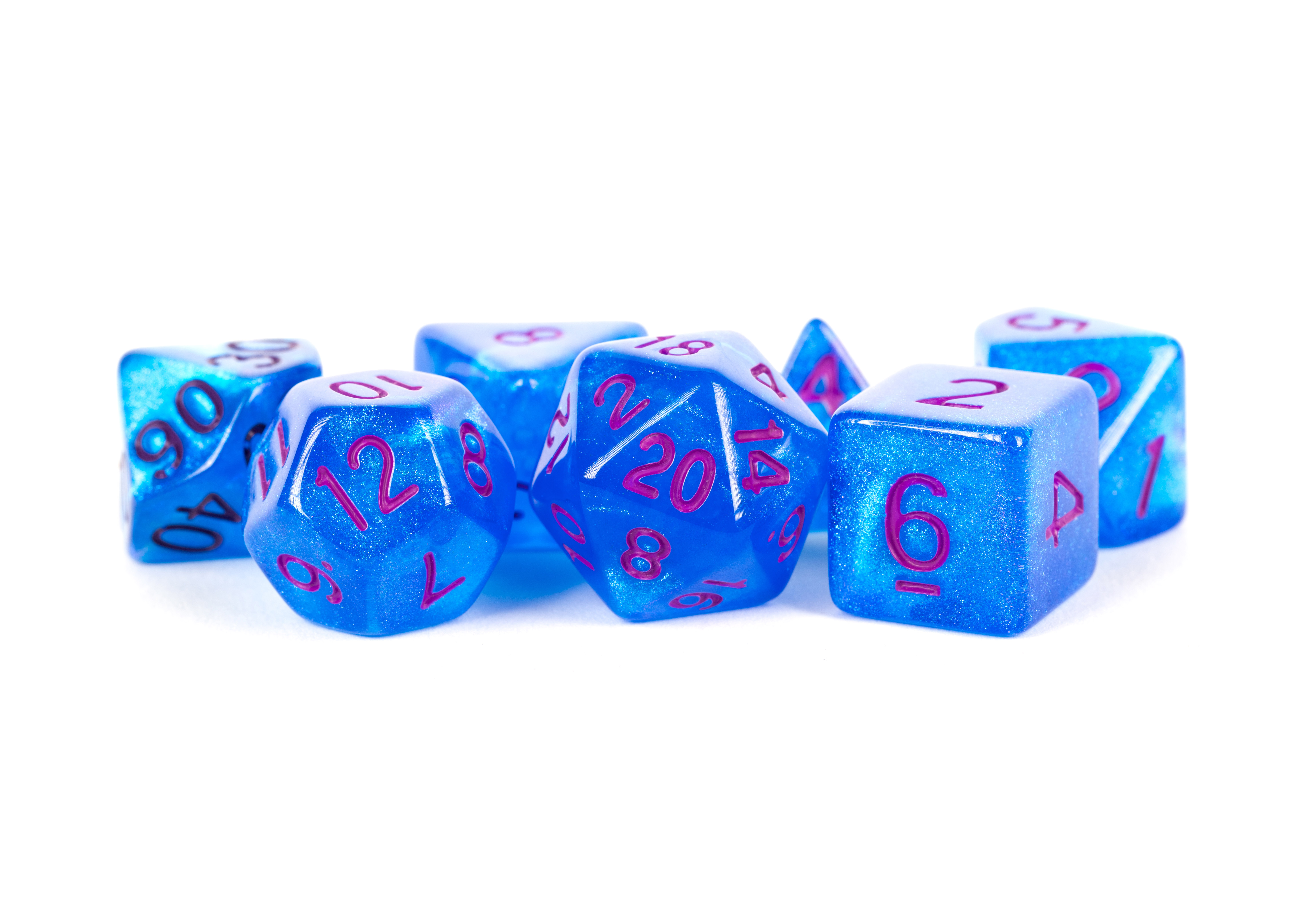 16mm Acrylic Poly Set Stardust Blue w/ Purple Numbers