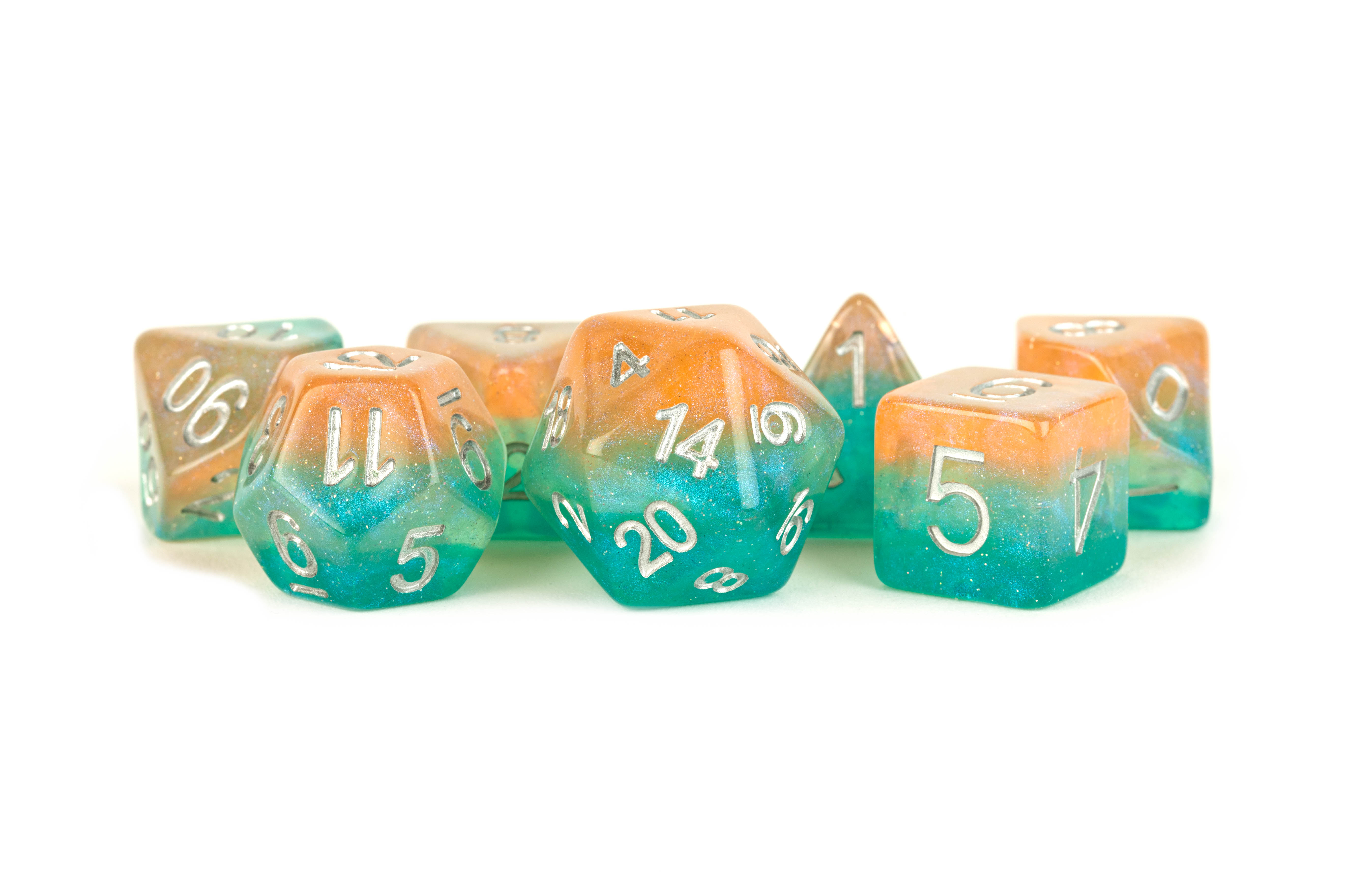 16mm Resin Poly Dice Set Layered Stardust Sunset
