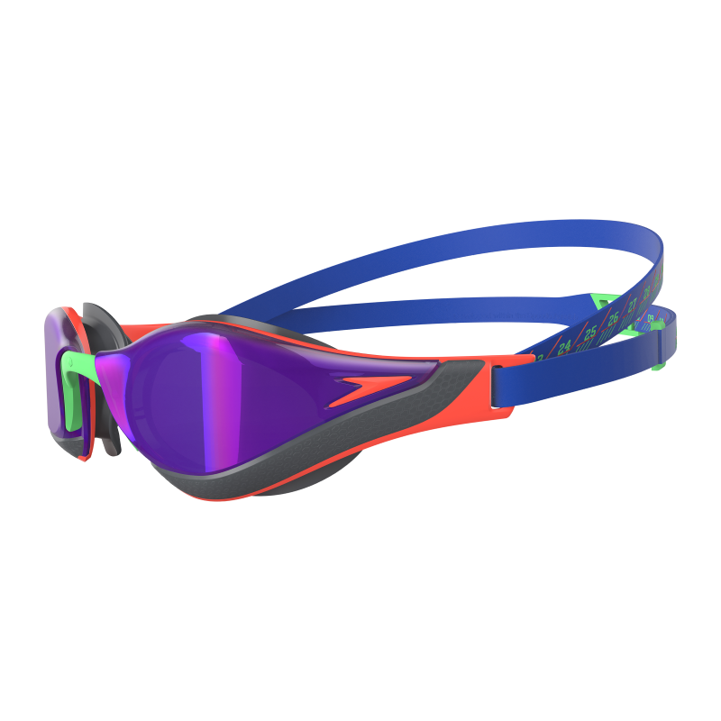 Streamlined swimming goggles with mirror lens in purple/blue