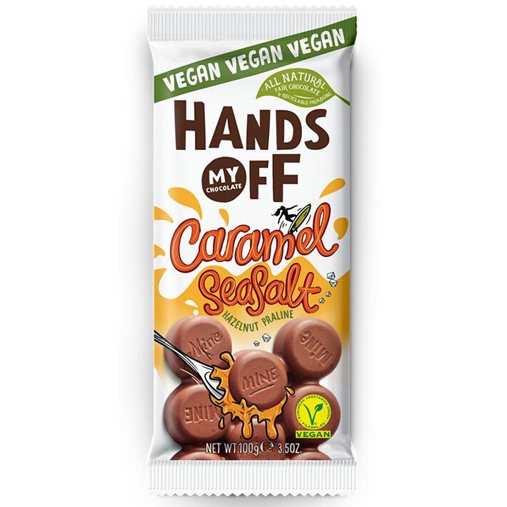 vegansk choklad med salt karamell hands off 100g