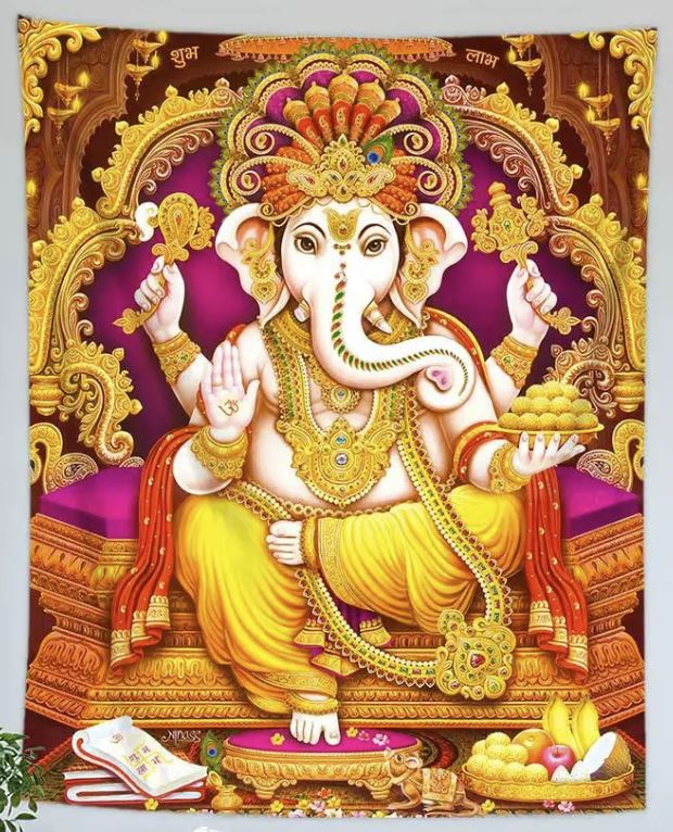 Mini Altarduk  / Väggbonad - Gul Ganesha 