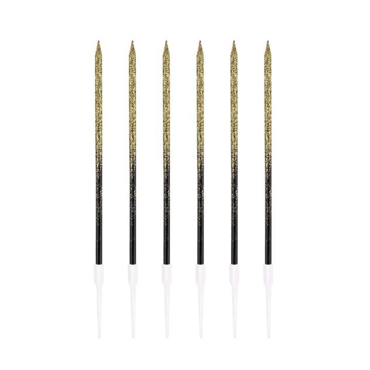 Tårtljus Svarta Guldglitter 6-pack