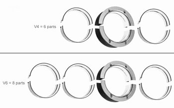 Crankshaft main bearing set V4 1,5-1,7l 6-pieces (standard) - P4/P5/P5/P7/Capri/Granada/Transit
