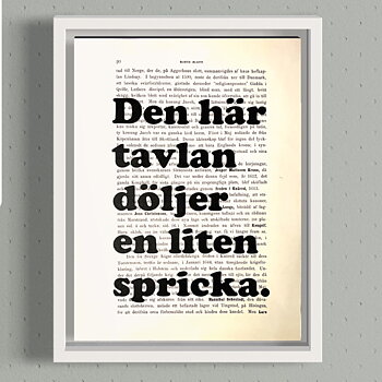 Tavla med texten Den här tavlan döljer en liten spricka.