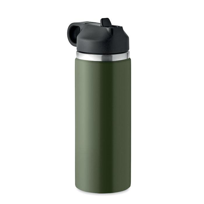 Vihreä termospullo mustalla korkilla