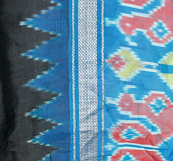 Svart-Turkos Ikat SidenSari 