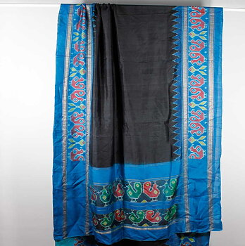 Svart-Turkos Ikat SidenSari 
