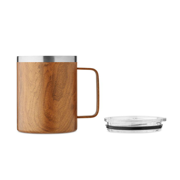 Trämugg med handtag och lock av metall