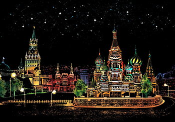 Scratch painting Skrapmålning Skrappenna motiv kort Red Square Moscow