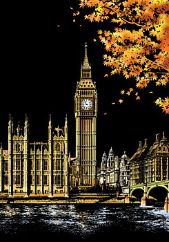 Scratch painting Skrapmålning Skrappenna motiv kort Big Ben London