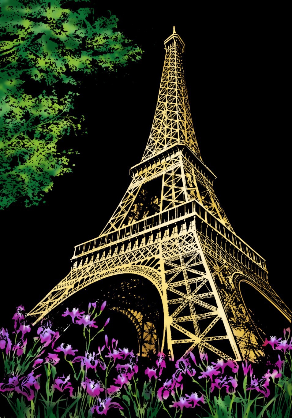Scratch painting Skrapmålning Skrappenna motiv kort Eifel Tower