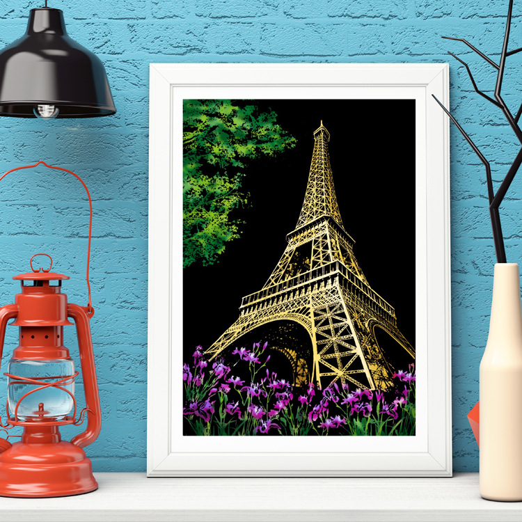 Scratch painting Skrapmålning Skrappenna motiv kort Eifel Tower - 3