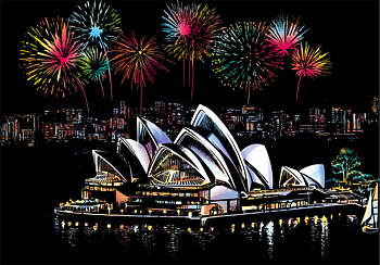 Scratch painting Skrapmålning Skrappenna motiv kort Sydney Opera House