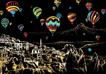 Scratch painting Skrapmålning Skrappenna motiv kort colorful city-Cappadocia