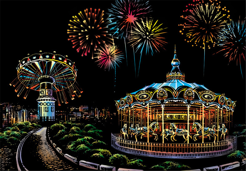 Scratch painting Skrapmålning Skrappenna motiv kort amusement park