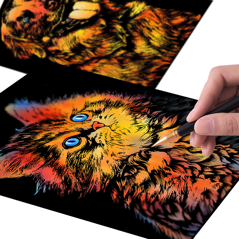 Scratch painting Skrapmålning Skrappenna motiv kort katt - 2