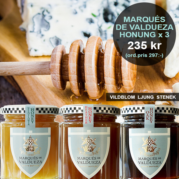 Tre sorters honung från Marqués de Valdueza, vildblom, ljung och eukalyptus