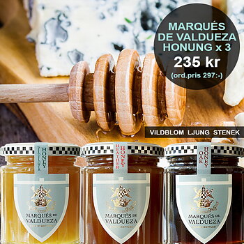 Tre sorters honung från Marqués de Valdueza, vildblom, ljung och eukalyptus