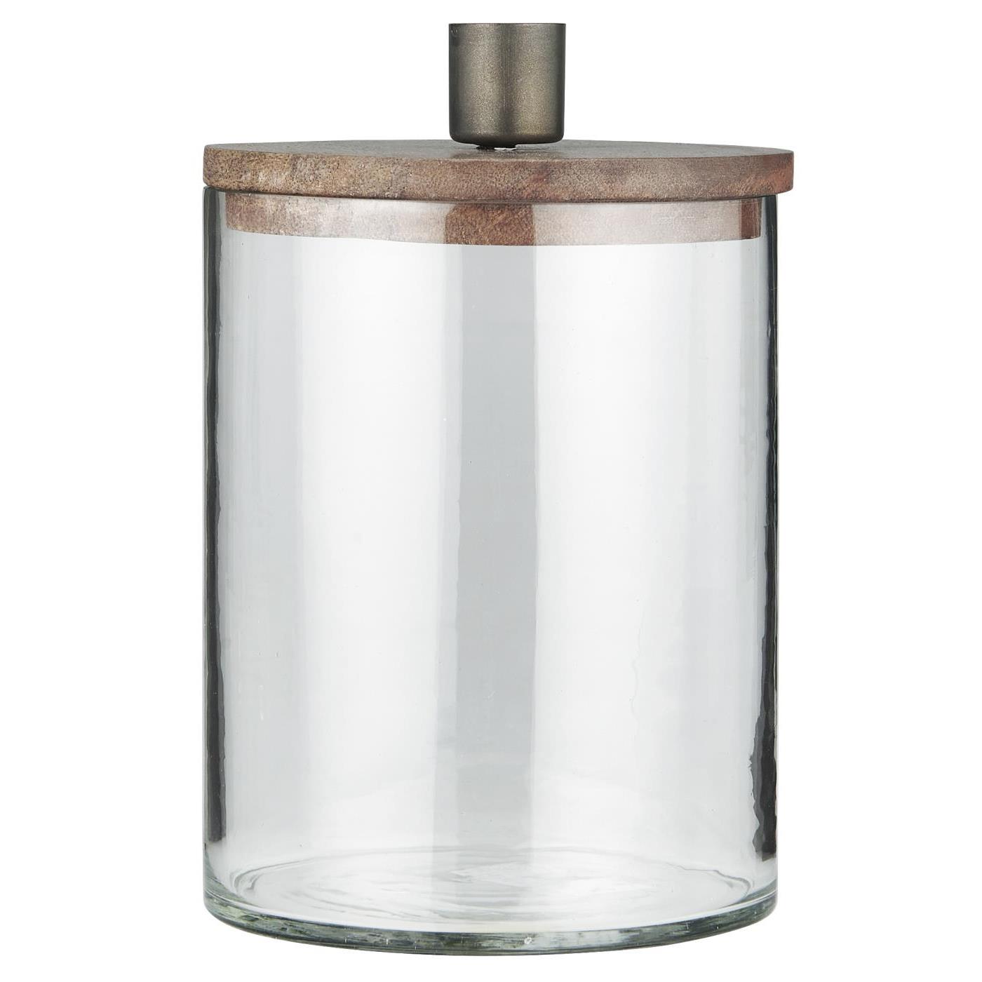 Ljusstake med förvaring. Trä/ glas 11 cm