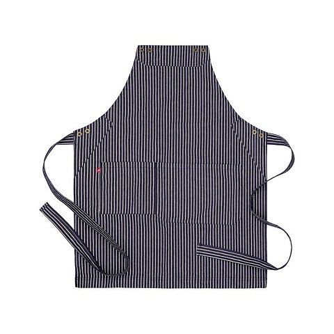 Hängsleförkläde med dubbelficka - Randig Denim