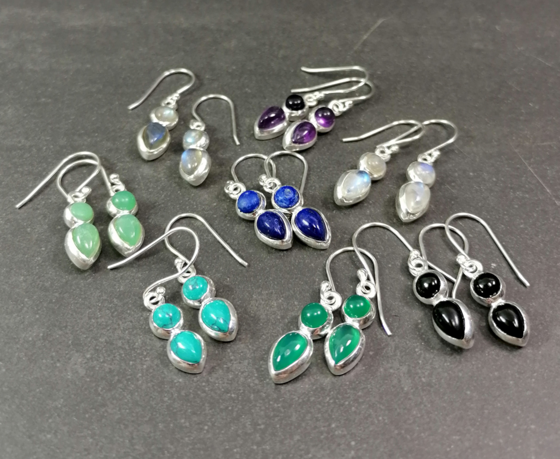 Silver Örhängen med Cabochon  - 4