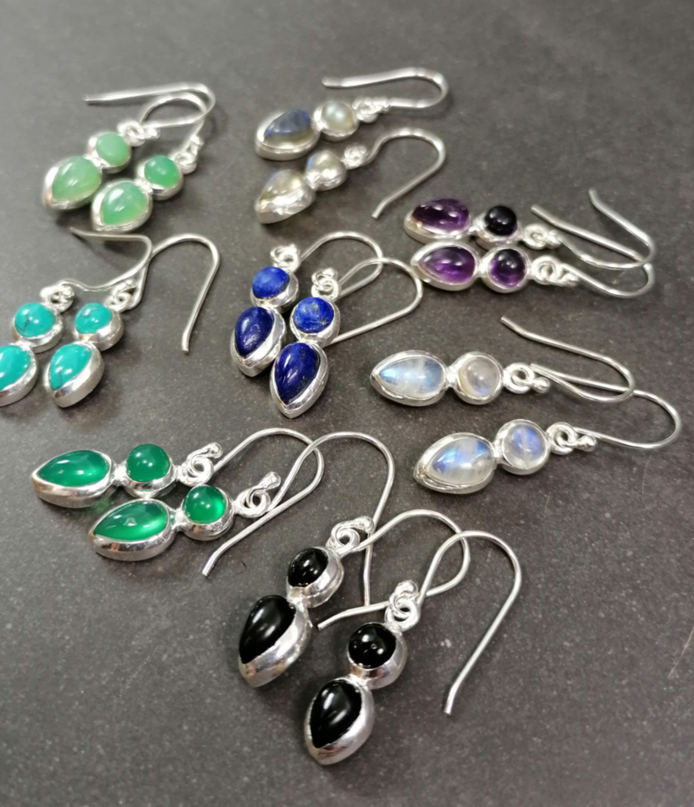 Silver Örhängen med Cabochon  - 2