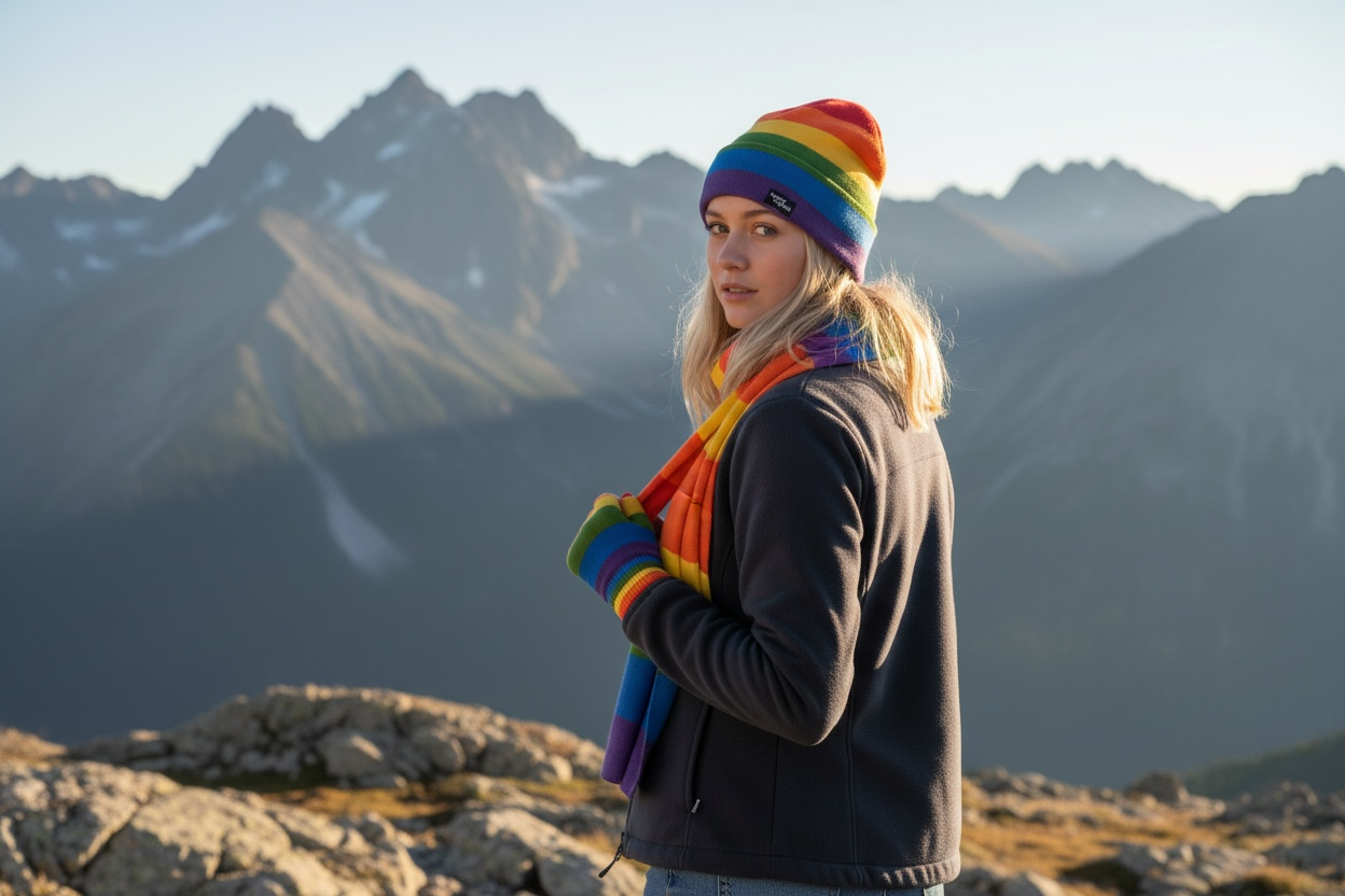 HappyPride Winterkollektion mit Pride-Fäustlingen, -Mütze und -Schal aus Wolle  - 12