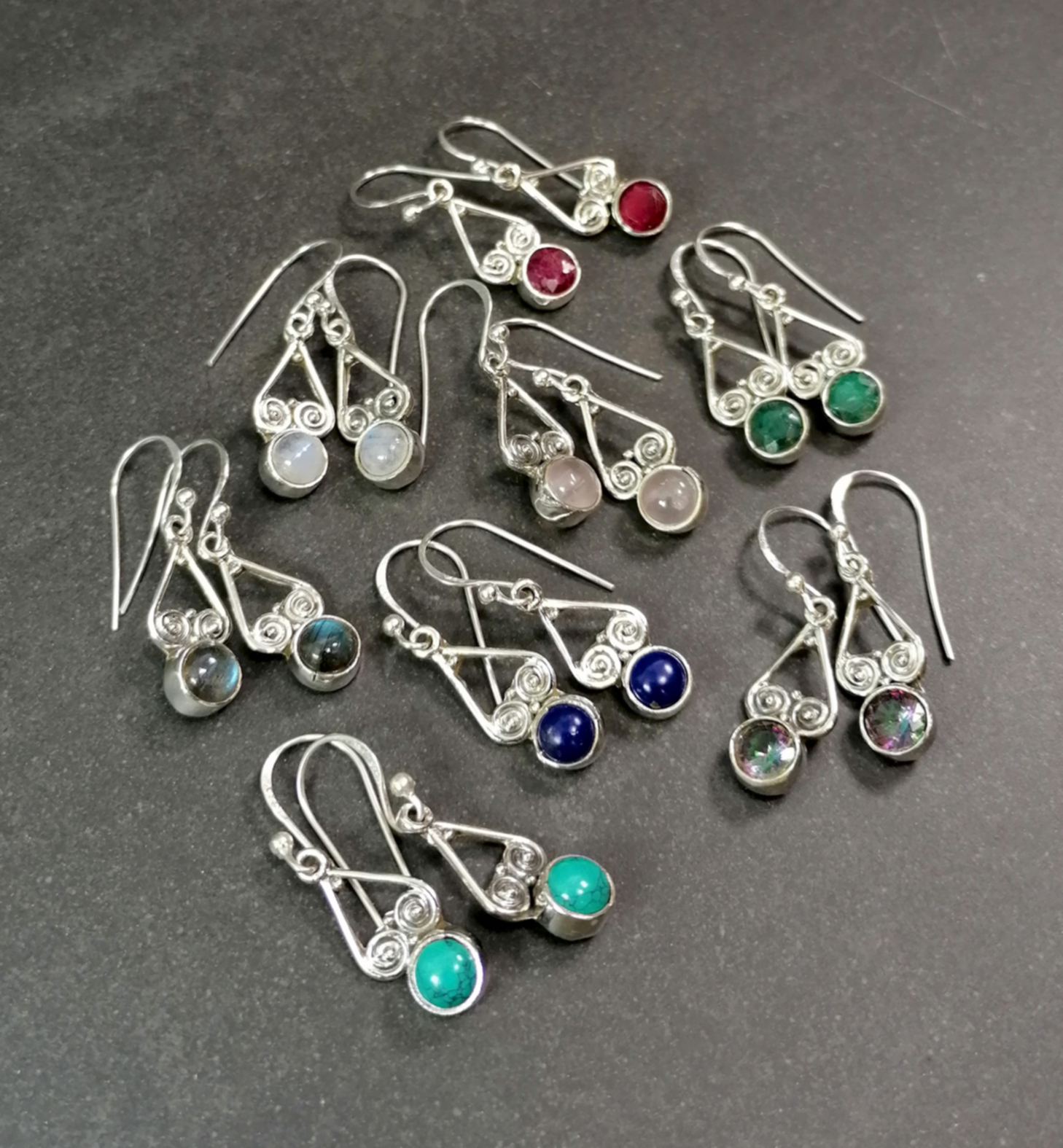 Silver Örhängen med Cabochon med Dubbelspiral - 3