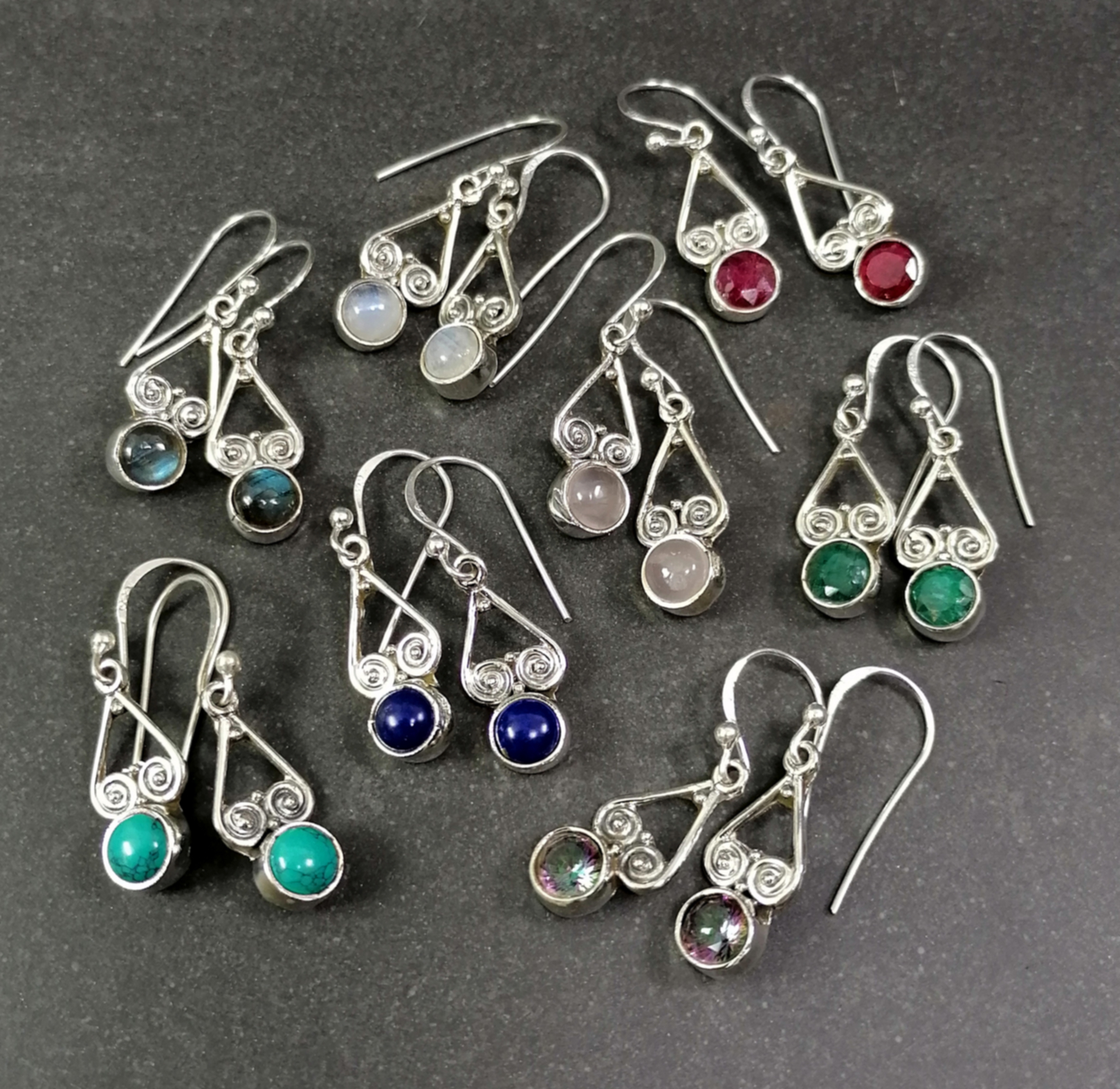 Silver Örhängen med Cabochon med Dubbelspiral - 2