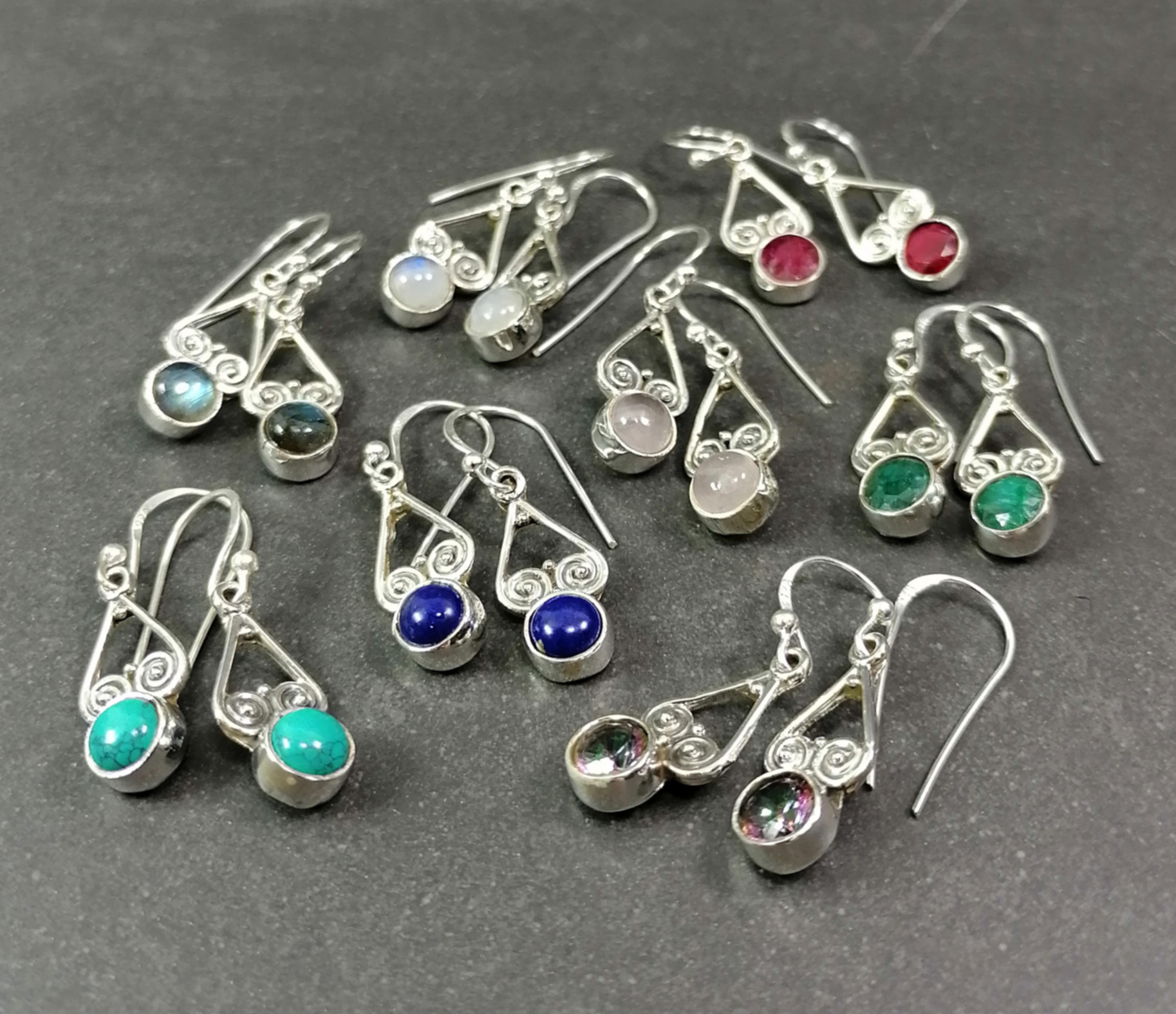 Silver Örhängen med Cabochon med Dubbelspiral - 4