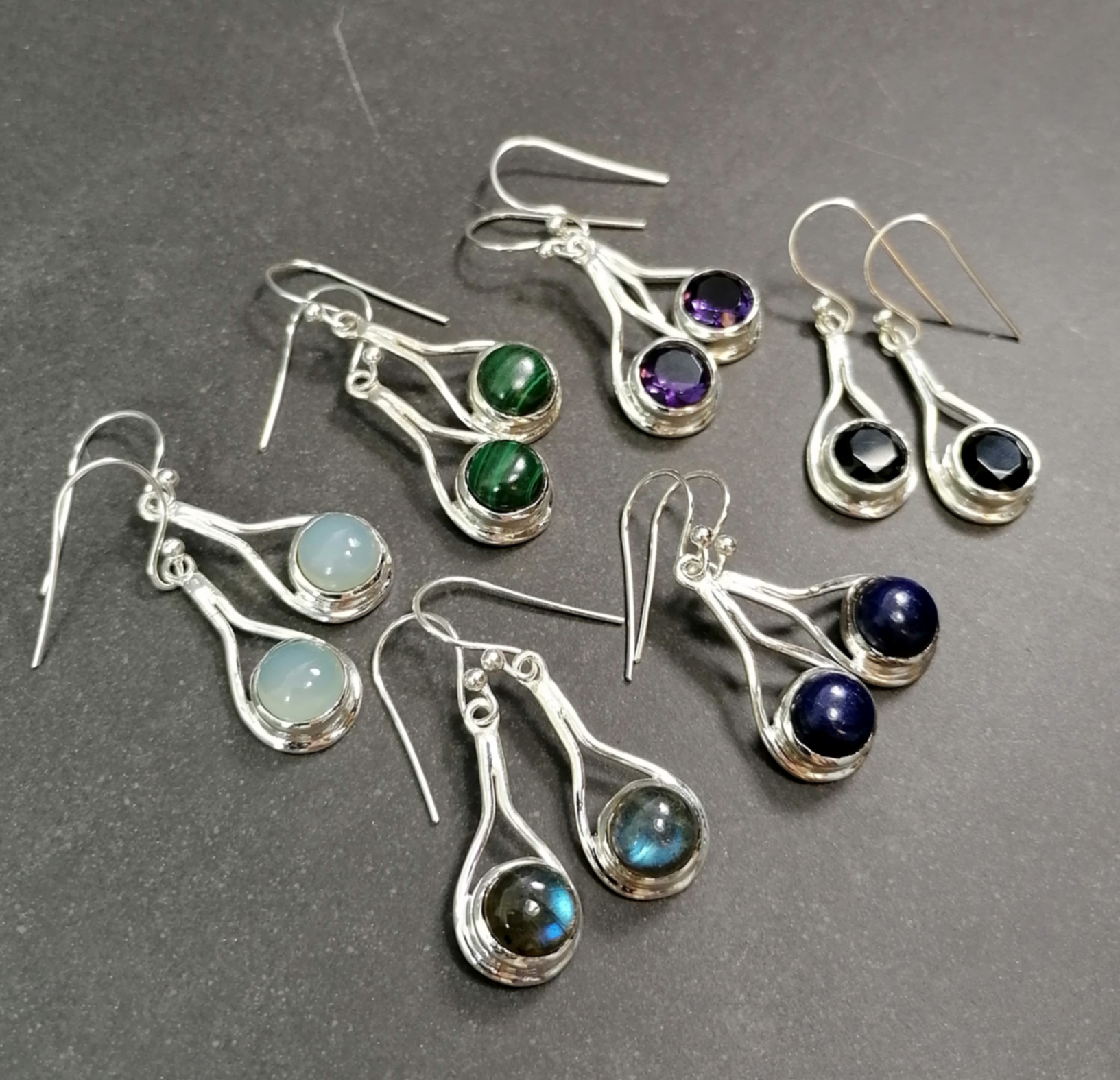 Silver Örhängen med Cabochon  - 4