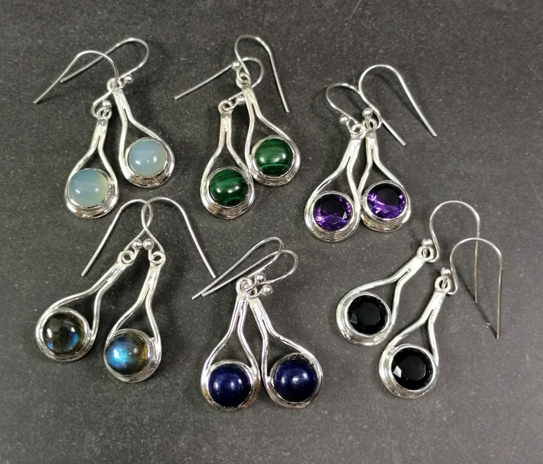 Silver Örhängen med Cabochon  - 3