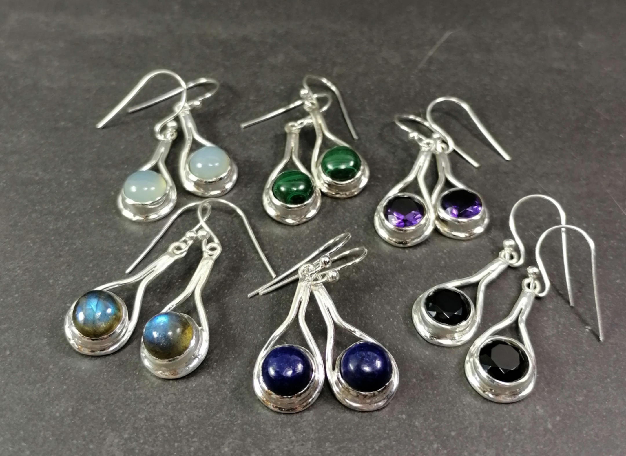 Silver Örhängen med Cabochon  - 2