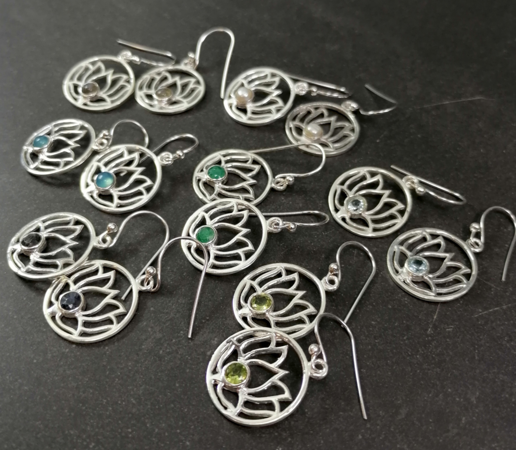 Silver Örhängen Lotus med Cabochon  - 2