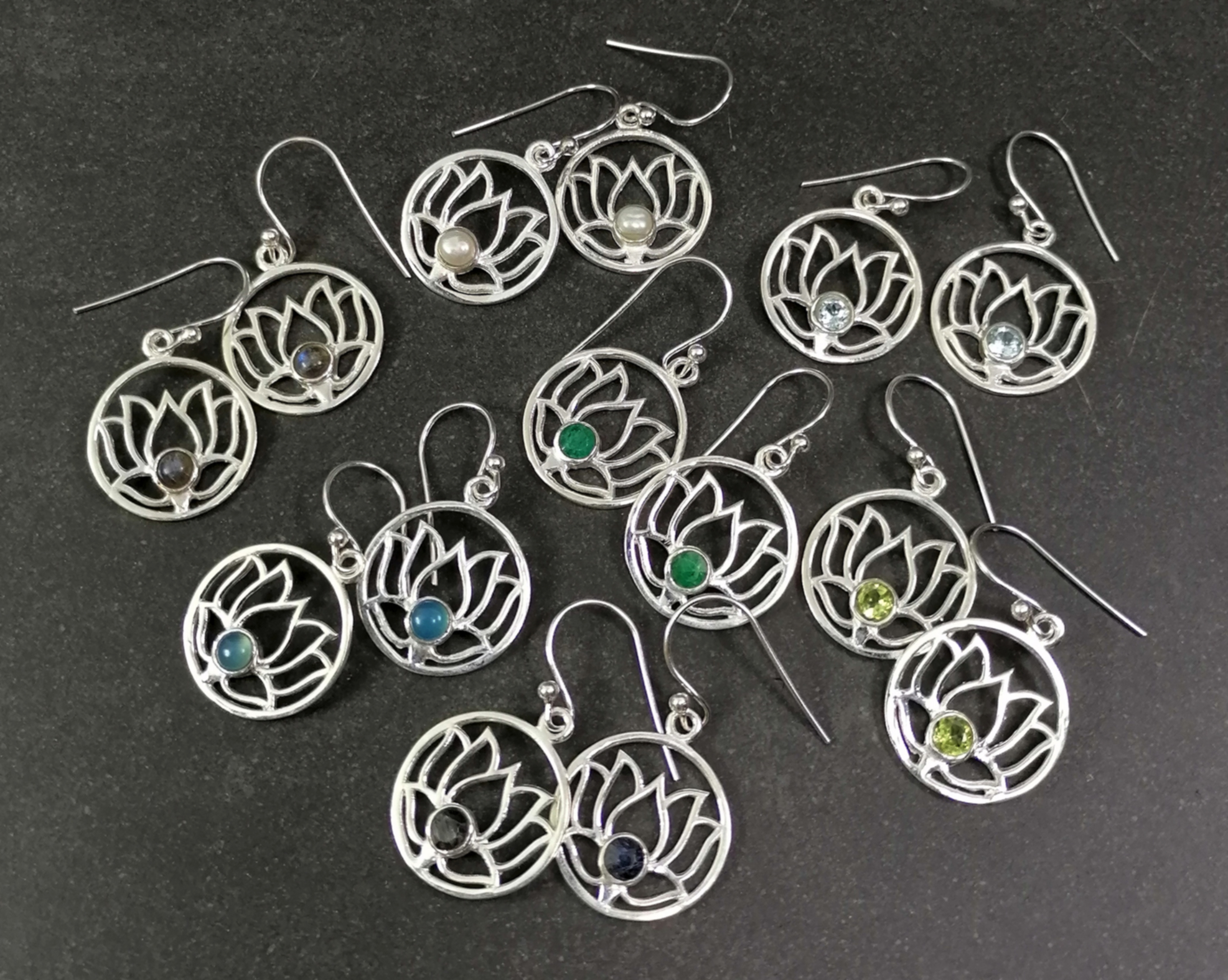 Silver Örhängen Lotus med Cabochon  - 3