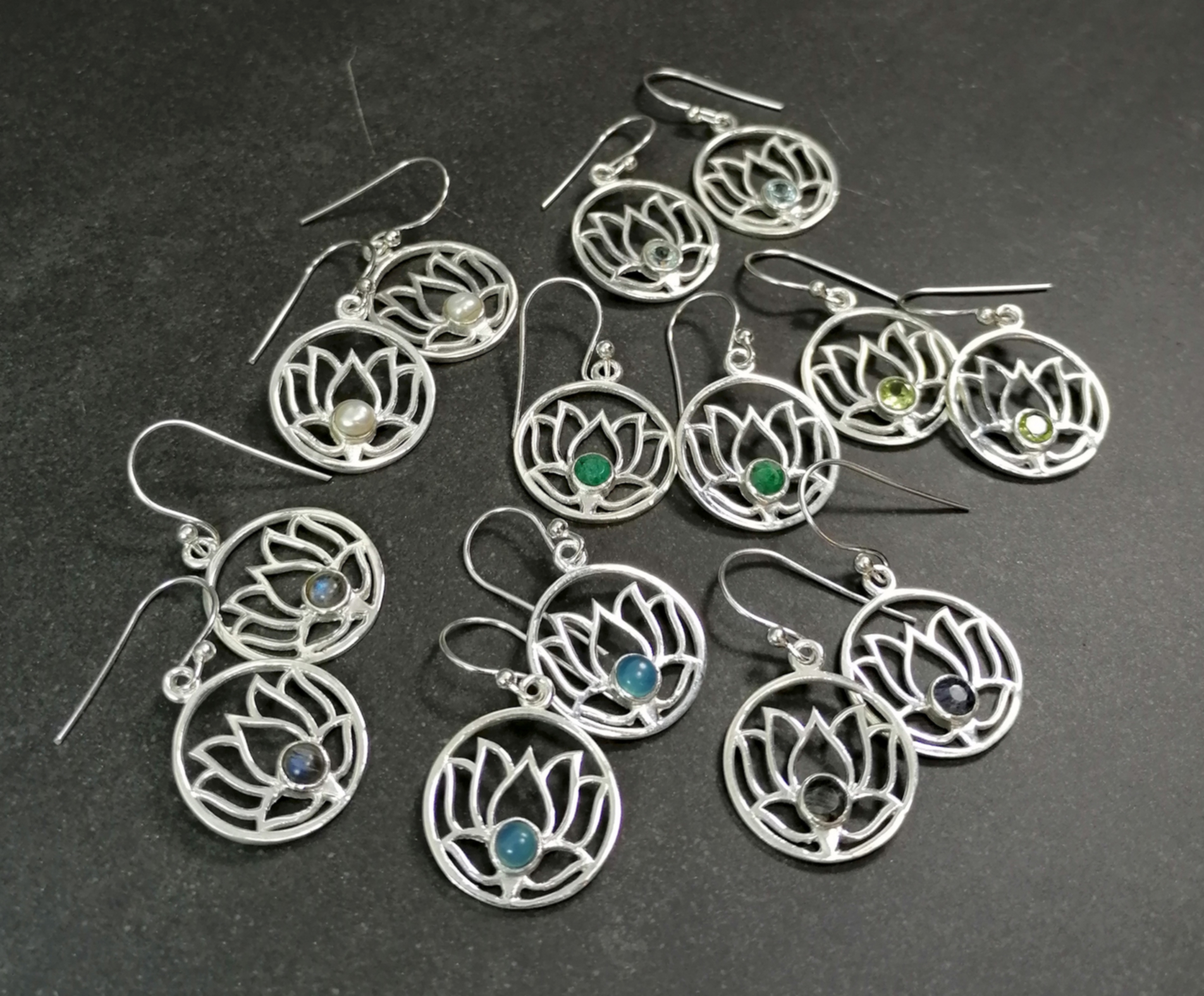 Silver Örhängen Lotus med Cabochon  - 4