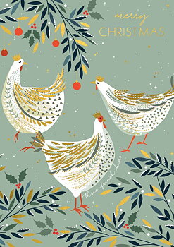 Sara Miller : Christmas Hens Merry Christmas  - Kort med kuvert