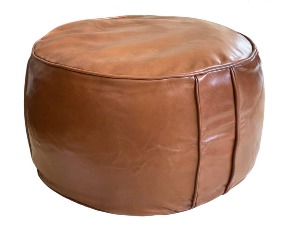 Pouf vintage in pelle marrone