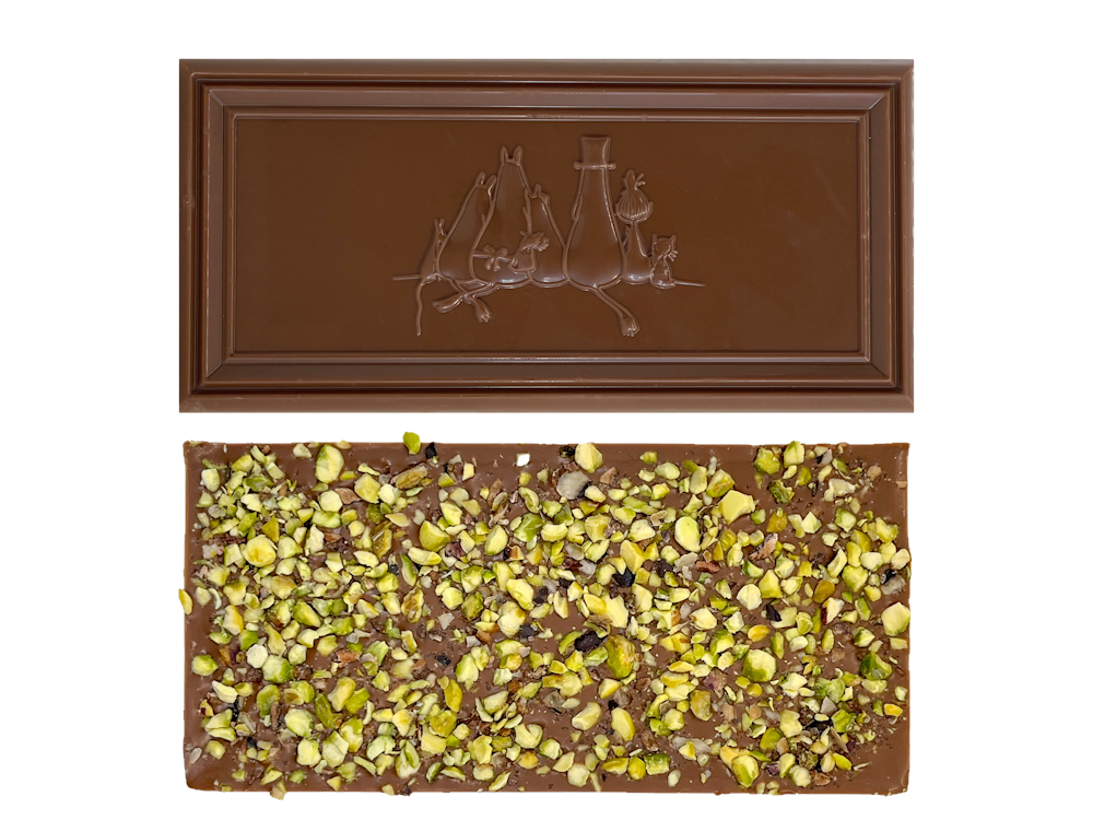 Organic Moomin Chocolate Moominmamma - Ljus choklad 41% med pistage & salt - 2