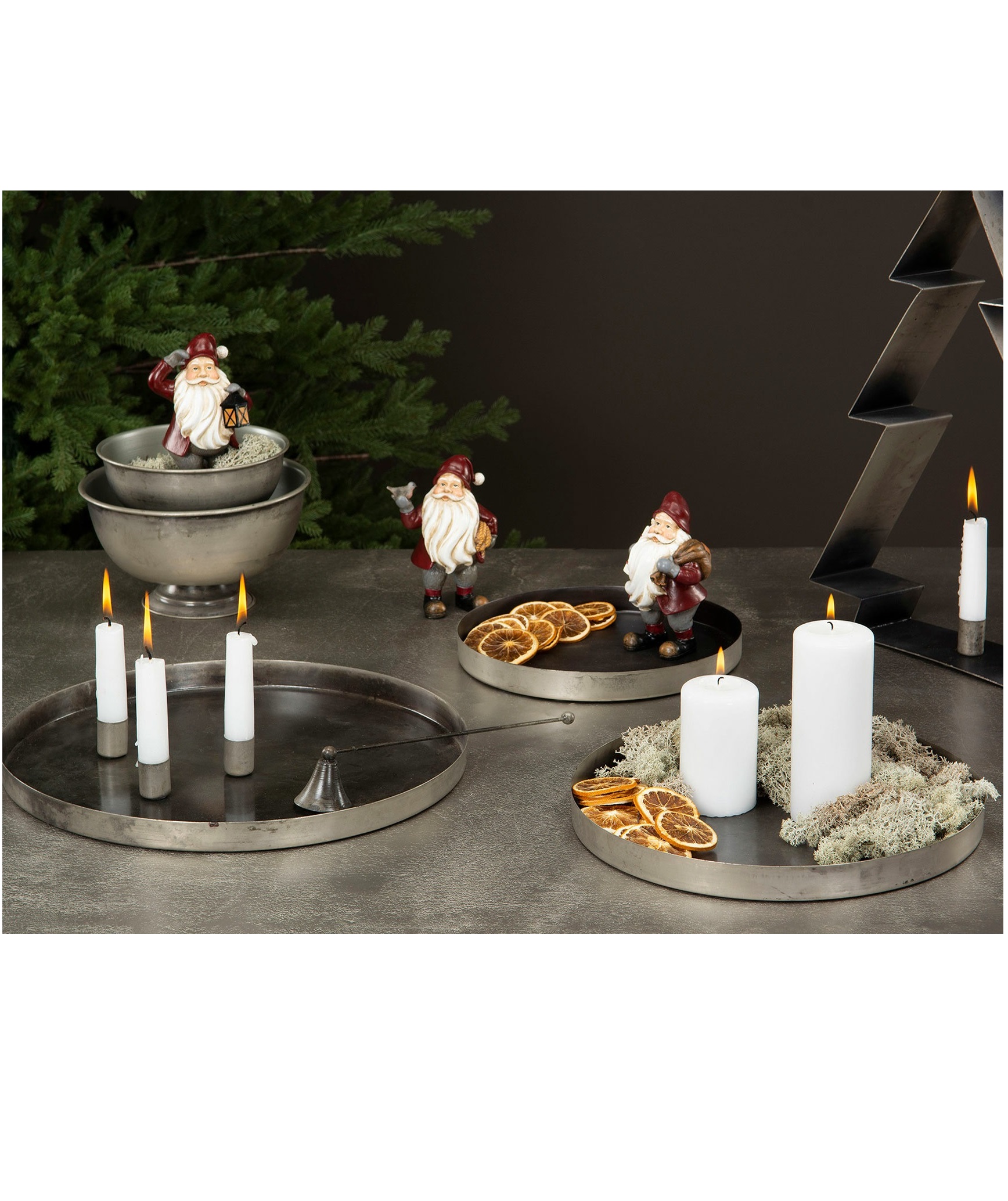 Rund bricka i metall 25 cm. Liten antik silver - 2