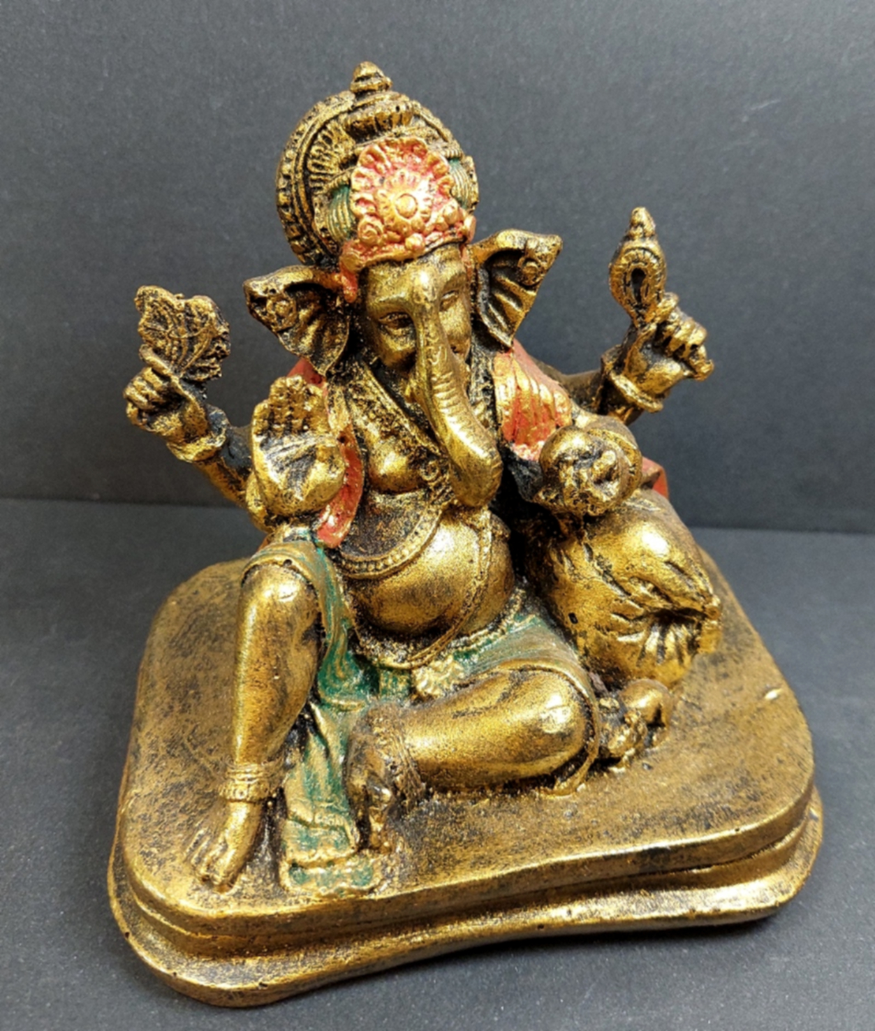 Guld & Orange Ganesha Staty 