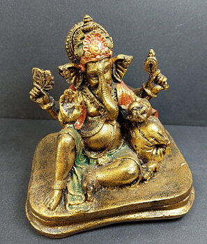 Guld & Orange Ganesha Staty 