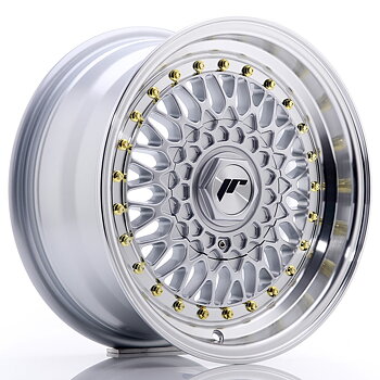 15" JR Wheels JR9 - Silver Machined Lip - Gold Rivets