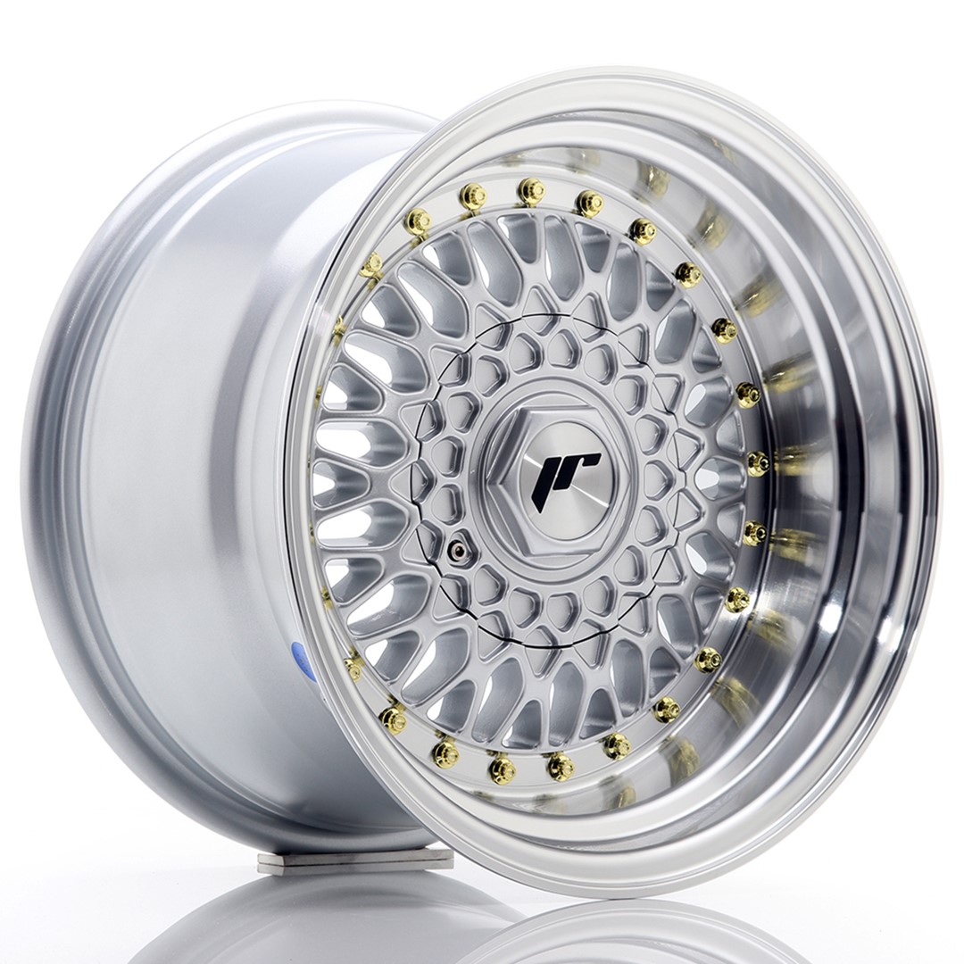 15" JR Wheels JR9 - Silver Machined Lip - Gold Rivets - 3