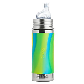 Pura tudflaske 325ml rustfrit stål med silikonecover - aqua swirl