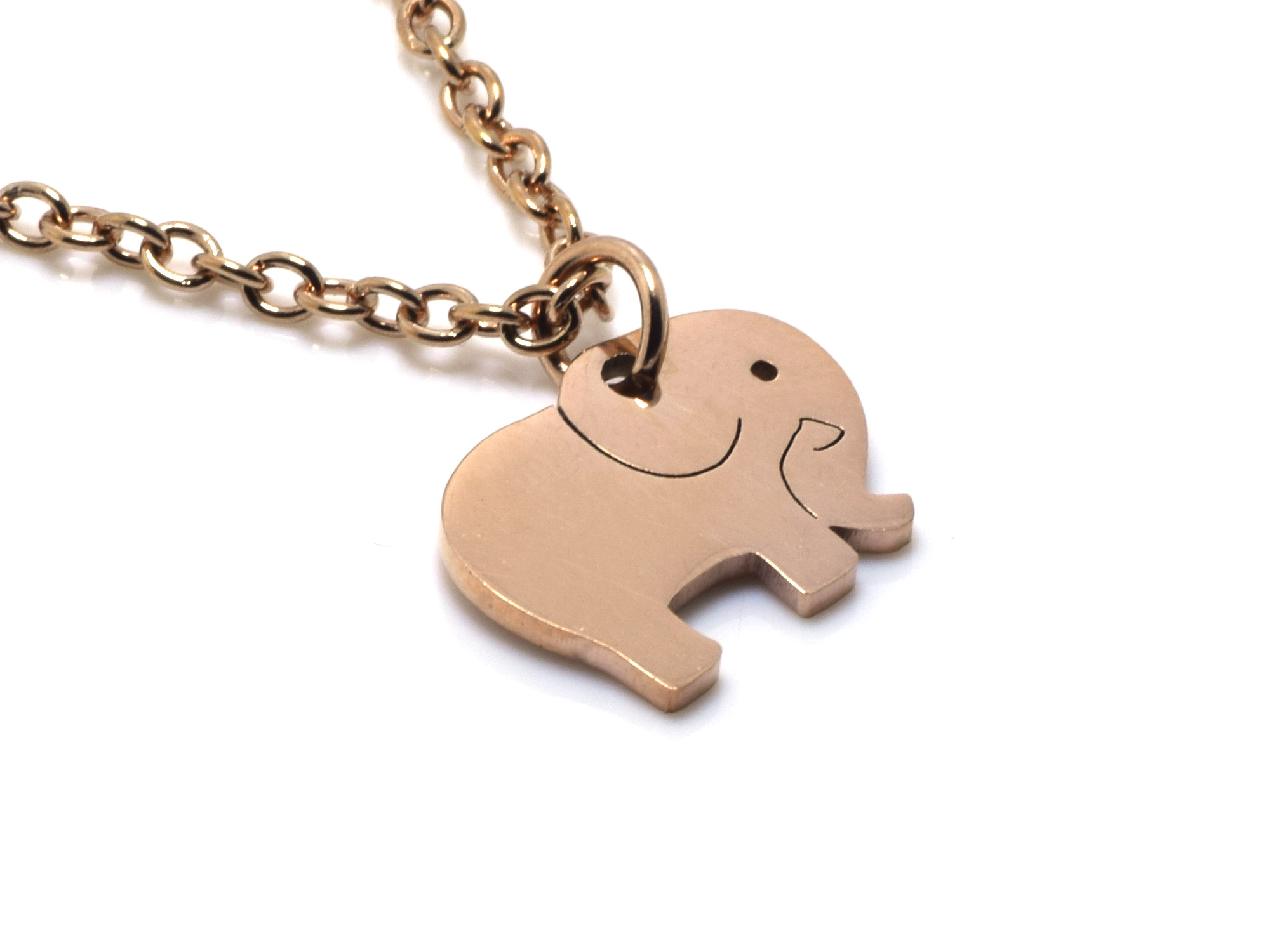 Elfant Halsband Roséguld Rostfritt Stål, Akrika Hänge, Elefantälskare Accessoar, Djur Smycke